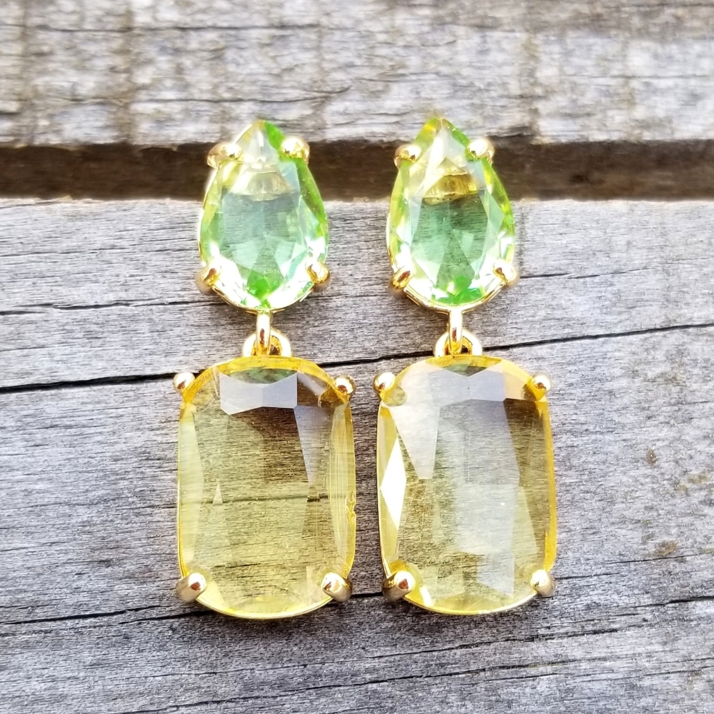 14k Gold Citrine and Peridot Stud Earrings, Citrine Stud Dangle Earrings